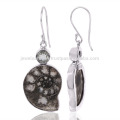 Natural Gemstone Pyarite Ammonite And Green Amethyst Gemstone 925 Sterling Sliver Earring